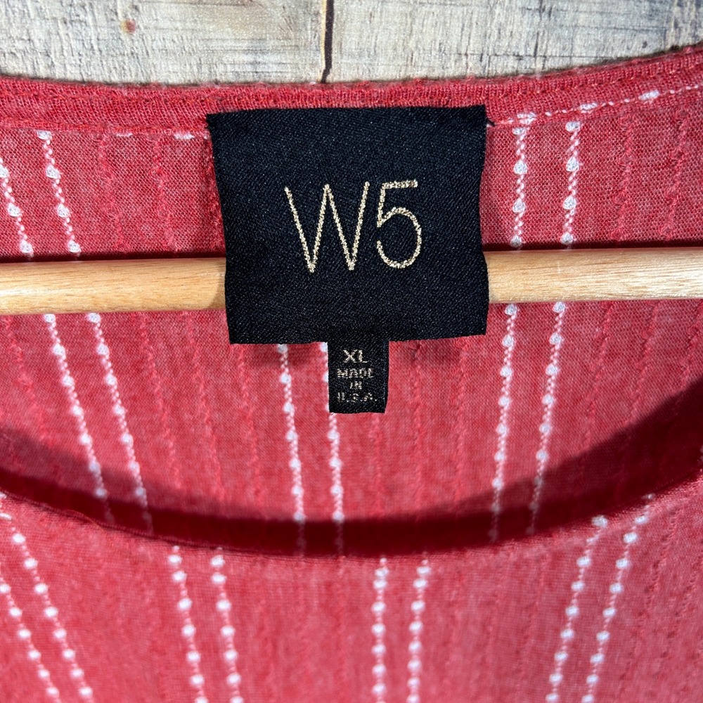 W5 Soft Red White Dotted Stripe Ruffle Sleeve Blouse Top XL Lightweight - Picture 5 of 6